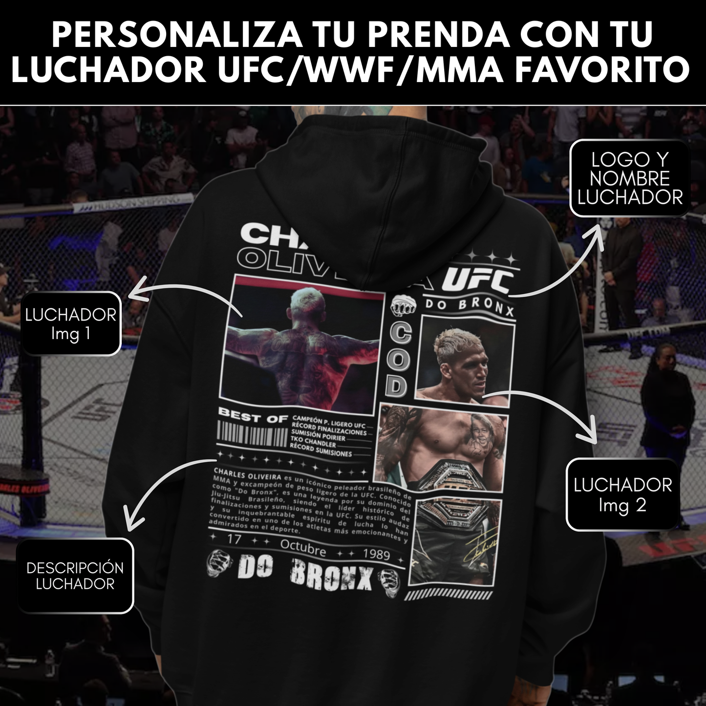 POLERA PERSONALIZADA / POLERON PERSONALIZADO - LUCHADORES UFC/MMA/WWE y Más