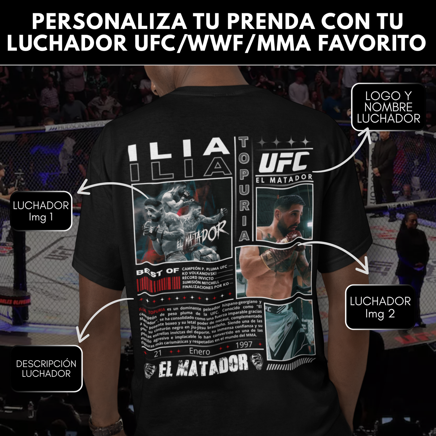 POLERA PERSONALIZADA / POLERON PERSONALIZADO - LUCHADORES UFC/MMA/WWE y Más