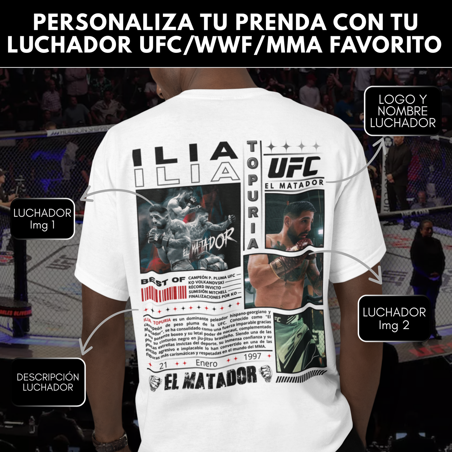 POLERA PERSONALIZADA / POLERON PERSONALIZADO - LUCHADORES UFC/MMA/WWE y Más