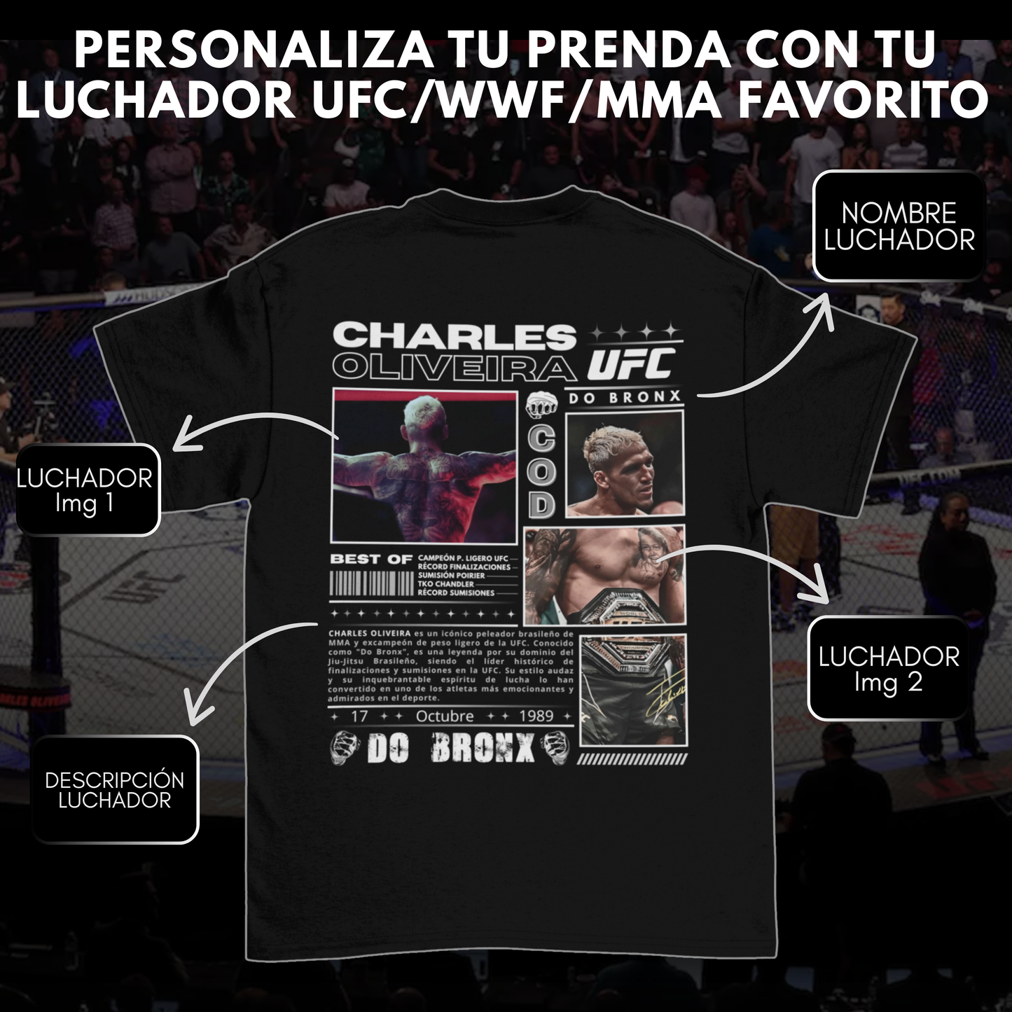POLERA PERSONALIZADA / POLERON PERSONALIZADO - LUCHADORES UFC/MMA/WWE y Más